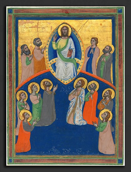 Workshop of Pacino di Bonaguida, Christ in Majesty with Twelve Apostles, c. 1320, miniature on vellum