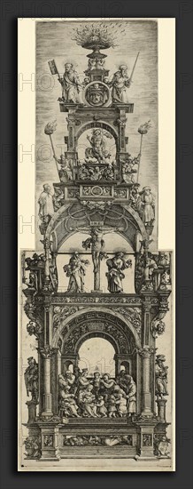 Daniel Hopfer I (German, c. 1470 - 1536), Triumphal Altar with Stages in the Life of Christ, 1518, etching on 2 joined sheets of laid paper