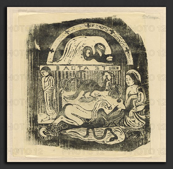 Paul Gauguin (French, 1848 - 1903), Te Atua (The Gods) Small Plate [recto], in or after 1895, woodcut in black on very thin japan paper, mounted face down