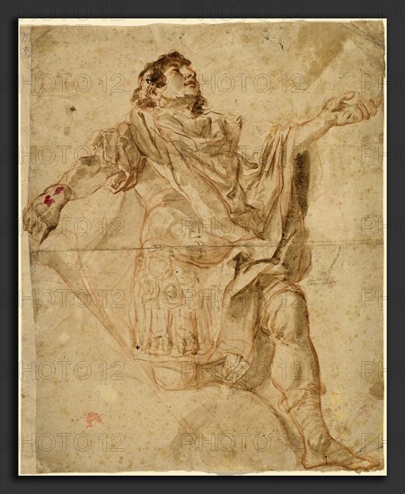 Cosmas Damian Asam (German, 1686 - 1739), Saint George Kneeling, 1720-1721, red chalk with gray-brown wash with traces of black chalk on laid paper (verso red chalk)