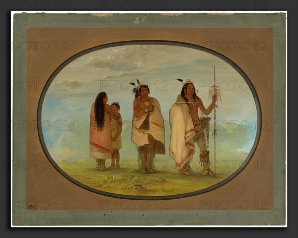 George Catlin, Weeco Chief, His Wife, and a Warrior, American, 1796 - 1872, 1861-1869, oil on card mounted on paperboard