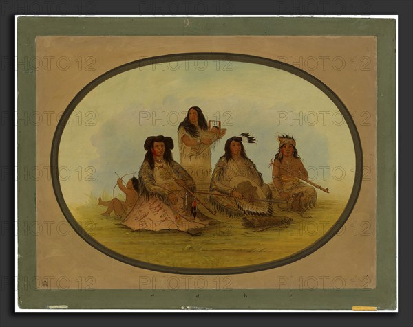 George Catlin, The Sioux Chief with Several Indians, American, 1796 - 1872, 1861-1869, oil on card mounted on paperboard
