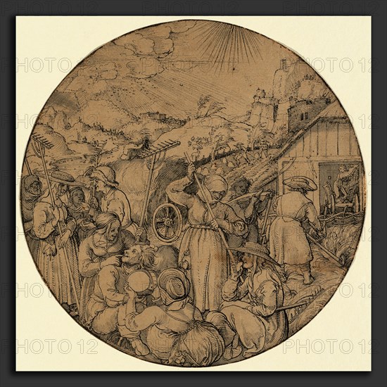 Jorg Breu I, The Hay Harvest (June), German, c. 1480 - 1537, in or before 1521, pen and black ink with gray wash on laid paper