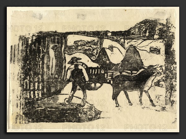 Paul Gauguin (French, 1848 - 1903), The Ox Cart (Le char a boeufs), in or after 1895, woodcut on japan paper