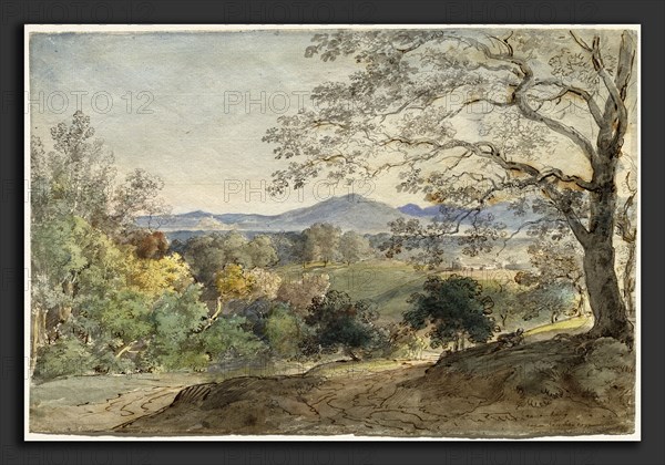 Johann Georg von Dillis (German, 1759 - 1841), A View across the Inn Valley to the Alps and Neubeuern, c. 1790, pen and gray and brown ink with watercolor over graphite on laid paper