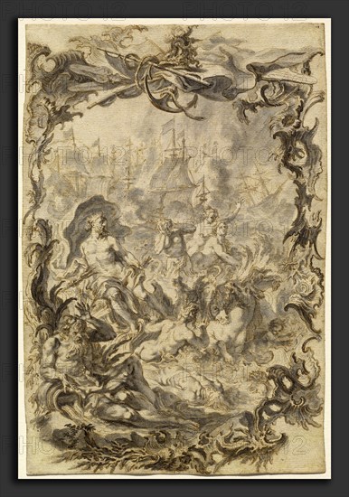 Gottfried Bernhard GÃ¶tz, The Horrors of War: A Sea Battle, German, 1708 - 1774, 1742-1744, pen and brown ink with gray wash over graphite, incised throughout and verso reddened for transfer, on laid paper