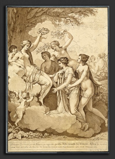 Jean FranÃ§ois Pierre Peyron, Venus and the Graces Crowning Thémire, French, 1744 - 1814, 1795-1796, pen and black and brown ink with brown wash over traces of graphite, on laid paper, laid down