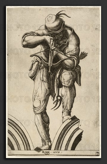 Attributed to Cherubino Alberti (formerly Cornelis Cort) after Lelio Orsi (Italian, 1553 - 1615), An Archer Shooting a Crossbow, 1579, engraving on laid paper