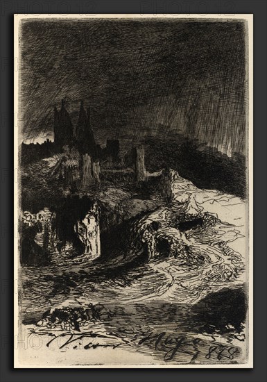 Victor Hugo, L'Eclair (Lightning), French, 1802 - 1885, 1868, etching in black on laid paper (facing _L'Eclair_ by Paul Meurice)