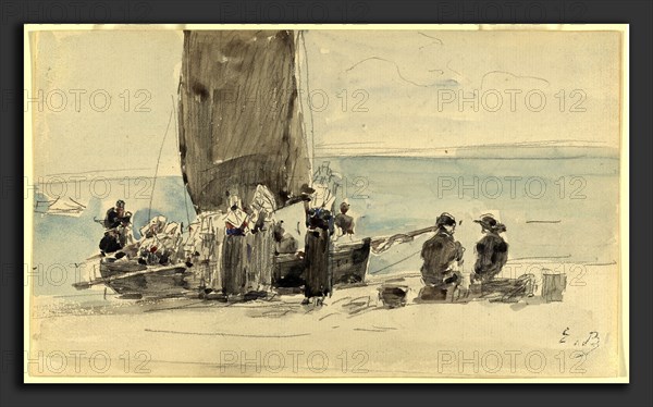 EugÃ¨ne Boudin, Loading the Boats, French, 1824 - 1898, c. 1875, watercolor and graphite