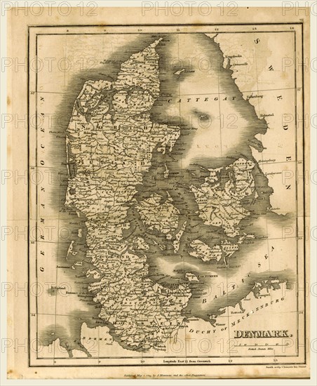 Map of Denmark, 1819, J. Mawman