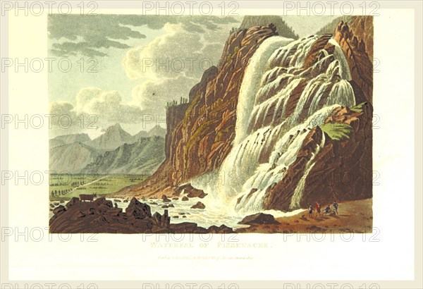 Picturesque Tour from Geneva to Milan, by way of the Simplon: Waterfal of Pissevache coloured view  engraved from design by J. and J. or rather, G. and G. Lory