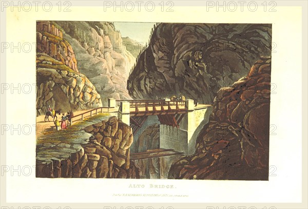 Picturesque Tour from Geneva to Milan, by way of the Simplon: Alto Bridge coloured view  engraved from designs by J. and J. or rather, G. and G. Lory