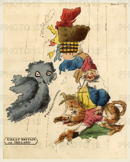 Map Great Britain and Ireland, Memoria Philosophica, 19th century engraving