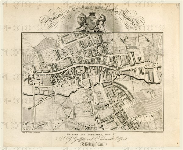 Map, Griffith's new historical description of Cheltenham and its vicinity, 19th century engraving, UK