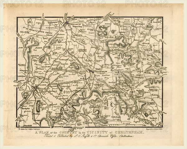 Map, Griffith's new historical description of Cheltenham and its vicinity, 19th century engraving, UK