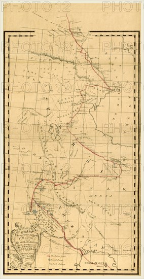 Map, Personal narrative of a journey from India to England, by Bussorah, Bagdad, the ruins of Babylon, Curdistan, the Court of Persia, the western shore of the Caspian Sea, Astrakhan, Nishney Novogorod, Moscow and St. Petersburgh, 19th century engraving