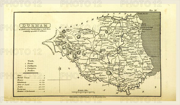 A Topographical Dictionary of the United Kingdom, Durham map, UK, 19th century engraving