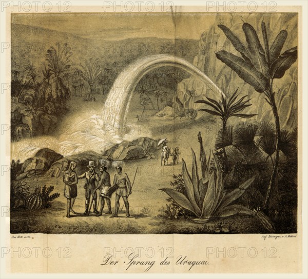 Fountain of Uraquau, South America, 19th century engraving, Fountain of Uruguay