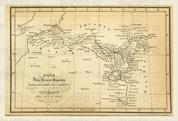 Route of their Royal Highnesses the Duke & Duchess of Clarence  during their visits  1822, 1825, & 1826 of Germany