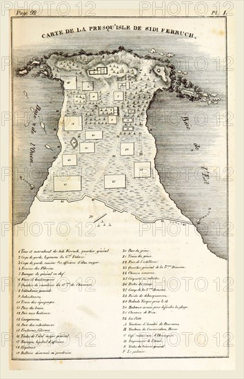 Map Sidi Ferruch, Algeria, 1830, 19th century engraving