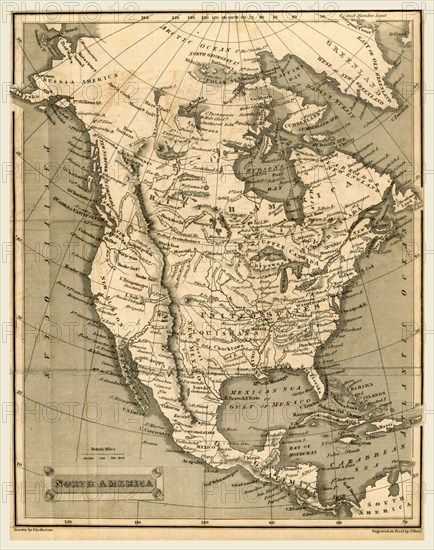 North America map, The General Gazetteer  The eighteenth edition, with very considerable additions  by A. Picquot, 19th century engraving