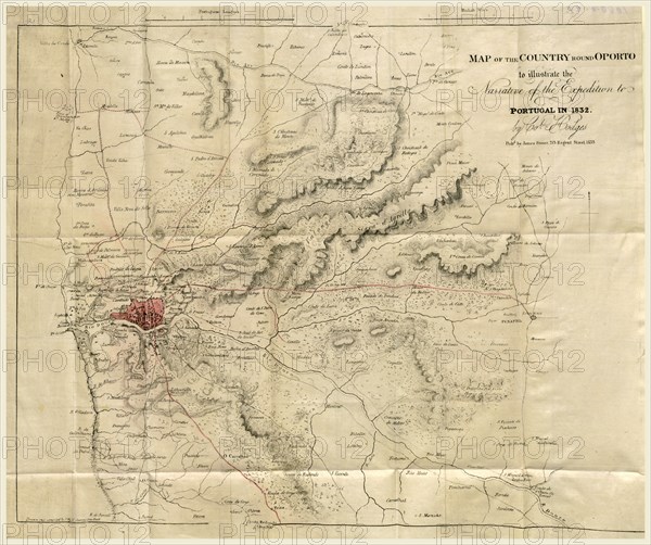 Map of Oporto, Narrative of the expedition to Portugal in 1832, under the orders of his Imperial Majesty Dom Pedro, Duke of Braganza, 19th century engraving