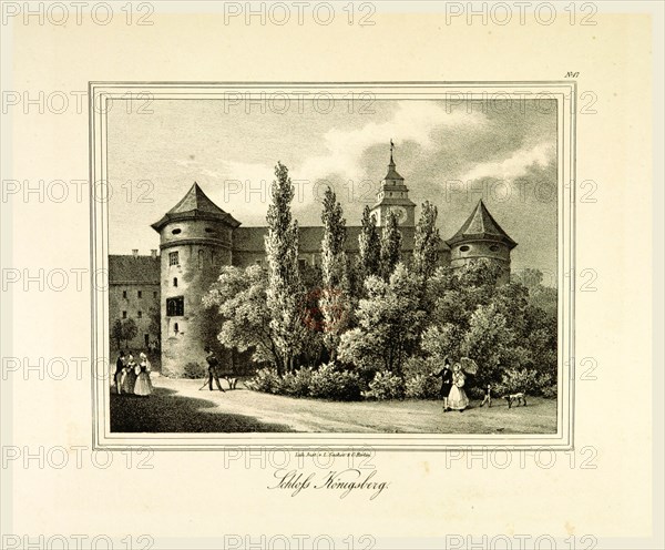 Representations of old Prussian Castles drawn by Countess Dohna, Castle Konigsberg, Darstellungen alter preussischer Schlolsser gezeichnet von Frau Grafin zu Dohna, 19th century engraving