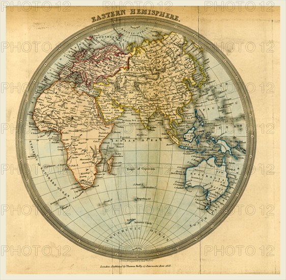 Map Eastern Hemisphere, 19th century engraving