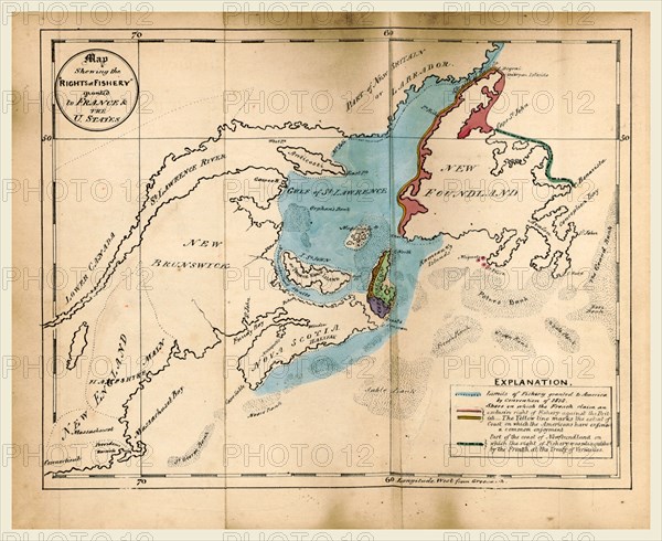 The British North American Colonies. Letters to  E. G. S. Stanley, M.P, upon the existing treaties with France and America, as regards their Rights of Fishery upon the coasts of Nova Scotia, Labrador and Newfoundland, 19th century engraving