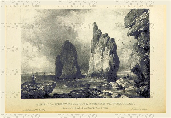 The Needles on which La Pomone was wrecked, An Account of the Transactions of His Majesty's Mission to the Court of Persia, in the years 1807-11, 19th century engraving
