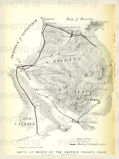 Biscaya, Movements of the British Legion, with strictures on the course of conduct pursued by Lieut.-General Evans, 19th century engraving