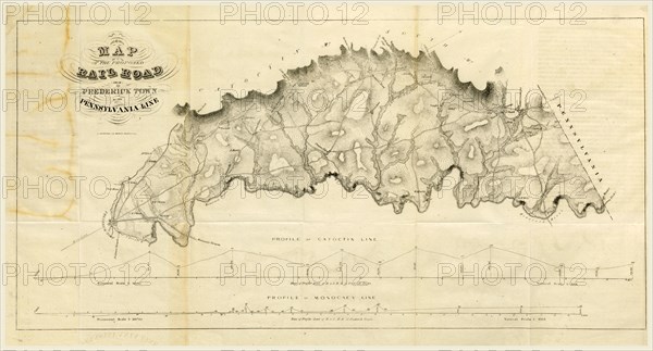 Map Rail Road from Frederick Town to Pennsylvania Line Report on the new map of Maryland, 1836, US, America, 19th century engraving