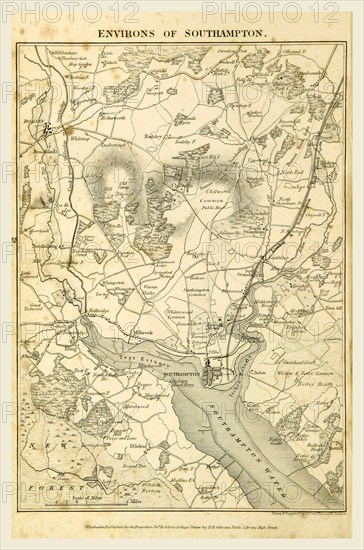 Map of the environs of Southampton, Hampshire, its past and present condition and future prospects, 19th century engraving