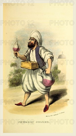 Sherbet seller, Damascus and Palmyra, a journey to the East. With a sketch of the state and prospects of Syria under Ibrahim Pasha, Illustration by W. M. Thackeray, 19th century engraving