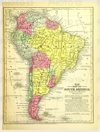 Map of South America, 19th century engraving, Mitchell's Atlas