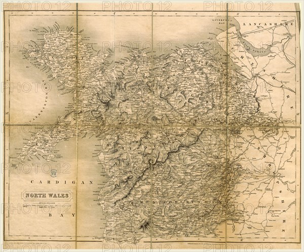 Map, Excursions in North Wales, including Aberystwith and the Devil's Bridge, 1838, 19th century engraving