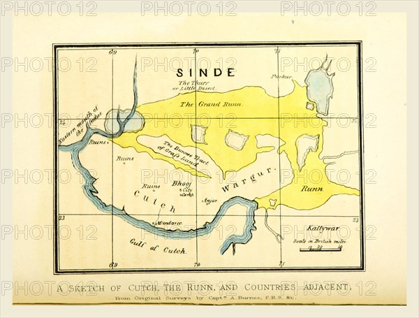 Sketches, taken during a residence in one of the Northern Provinces of Western India, Sinde, the Runn, map, 19th century engraving