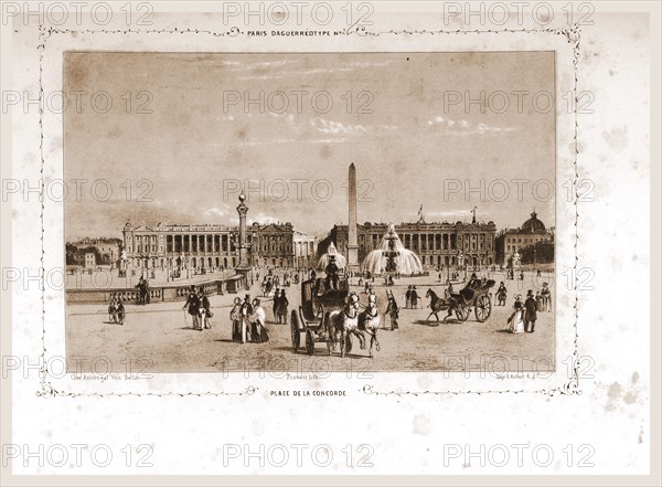 Place de la Concorde, Paris and surroundings, daguerreotype, M. C. Philipon, 19th century engraving