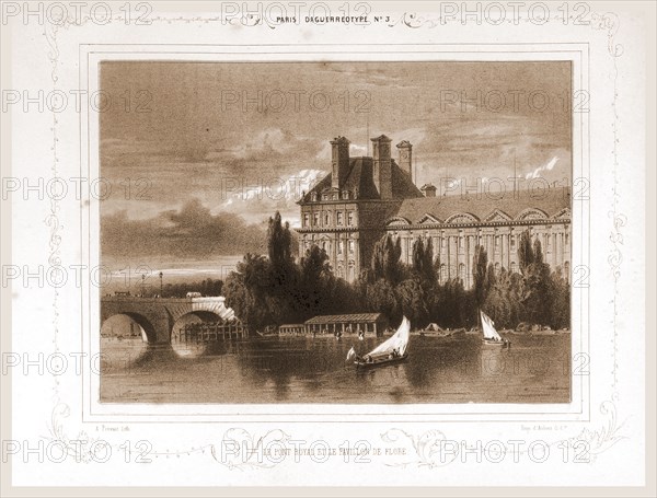 Le Pont Royal et le Pavillon de Flore, Paris and surroundings, daguerreotype, M. C. Philipon, 19th century engraving.
