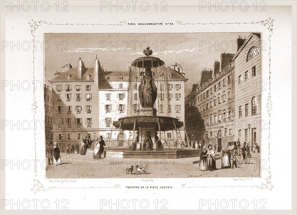 Fontaine de la Place Louvois, Paris and surroundings, daguerreotype, M. C. Philipon, 19th century engraving