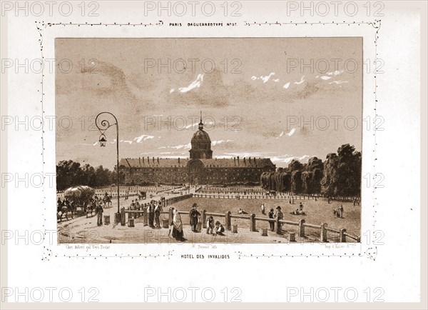 Hotel des Invalides, Paris and surroundings, daguerreotype, M. C. Philipon, 19th century engraving