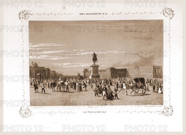 View from Pont Neuf, Paris and surroundings, daguerreotype, M. C. Philipon, 19th century engraving