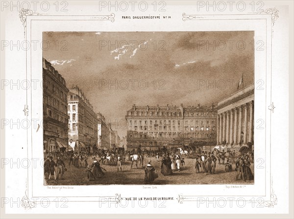 View from Place de la Bourse, Paris and surroundings, daguerreotype, M. C. Philipon, 19th century engraving
