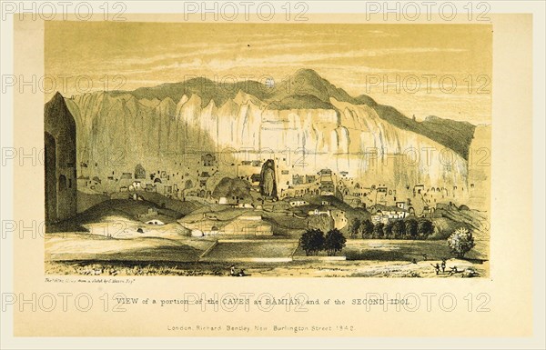 Caves at Bamian, Narrative of various Journeys in Balochistan, Afghanistan, and the Punjab, including a residence in those countries from 1826 to 1838, 19th century engraving