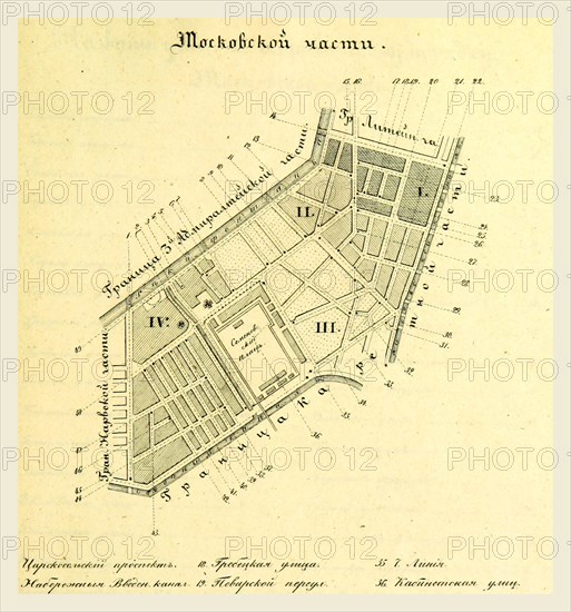 Moscow, Russia, map, 19th century engraving