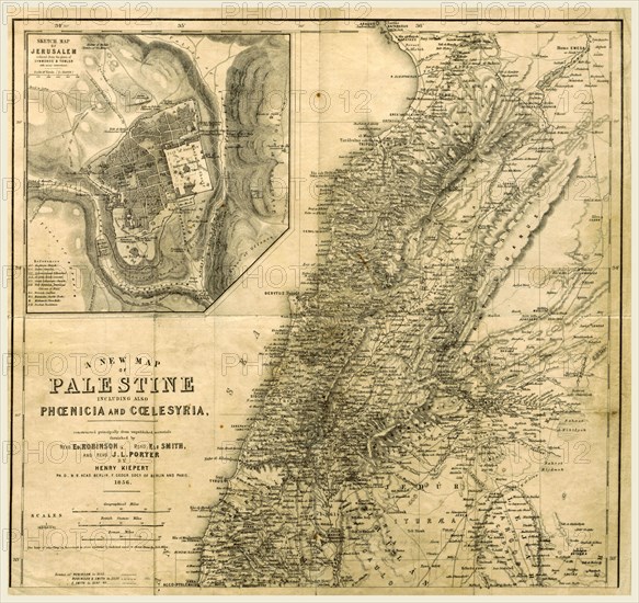 Map of Palestine, A journal of travels in the year 1838, by E. Robinson and E. Smith, 19th century engraving