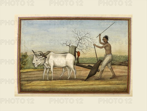 Represented by a man ploughing. Tashrih al-aqvam, an account of origins and occupations of some of the sects, castes, and tribes of India, 1825.
