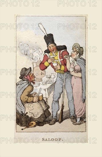 Rowlandson's characteristic Sketches of the Lower Orders,Picture of London, Saloop, a popular beverage of the 18th century