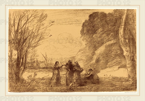 Jean-Baptiste-Camille Corot (French, 1796-1875), Family at Terracina (Une famille a terracine), 1871, lithograph
